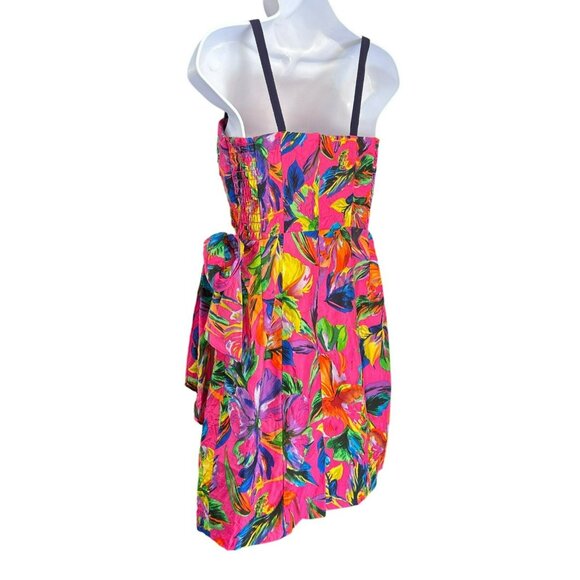 Nanette Lepore Bright Tropical Floral Faux Wrap Silk Mini Dress Sz 0 1980s Retro - Picture 3 of 6